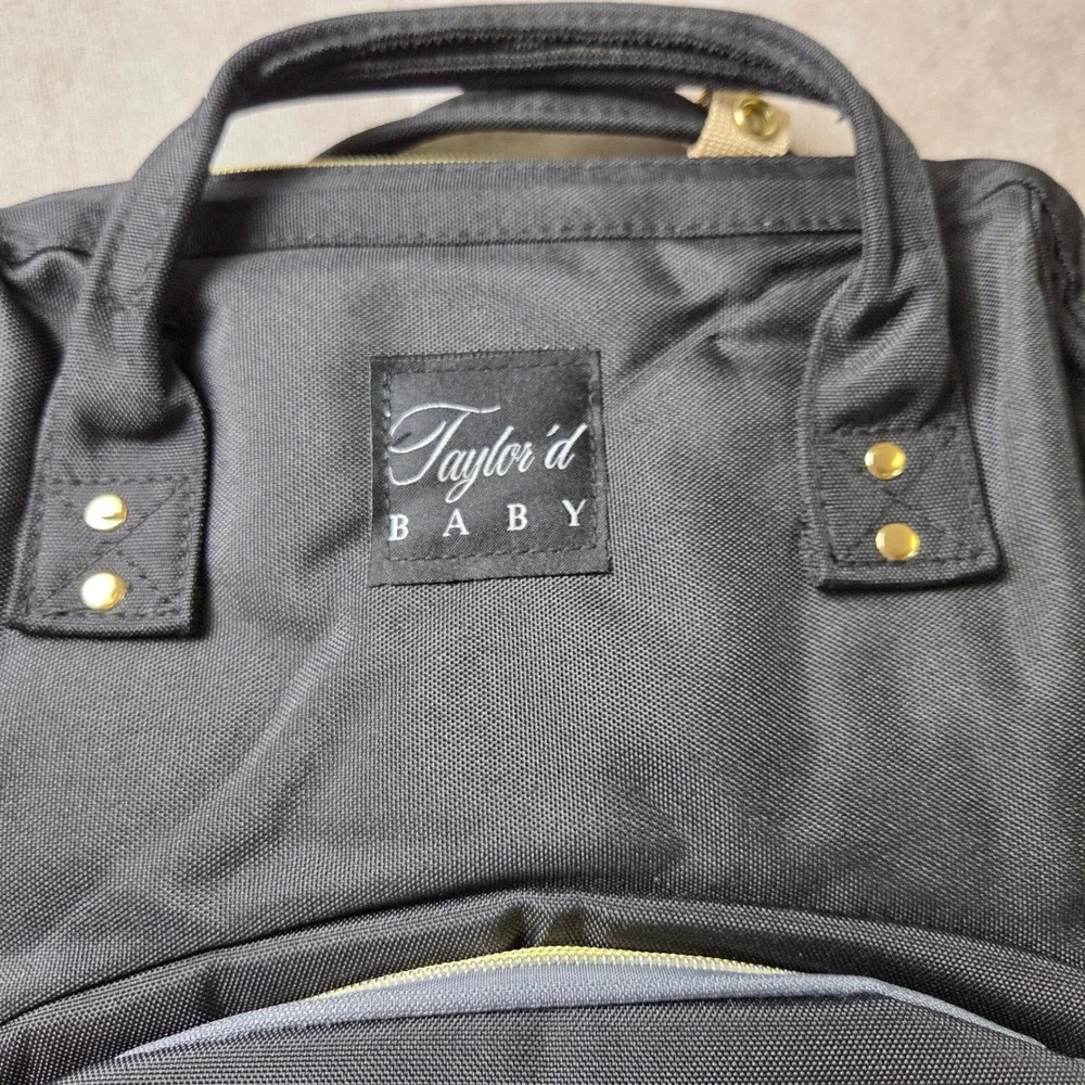 Taylor'd Baby Diaper Bag Backpack Black Tan Multi-Pocket Travel Bag